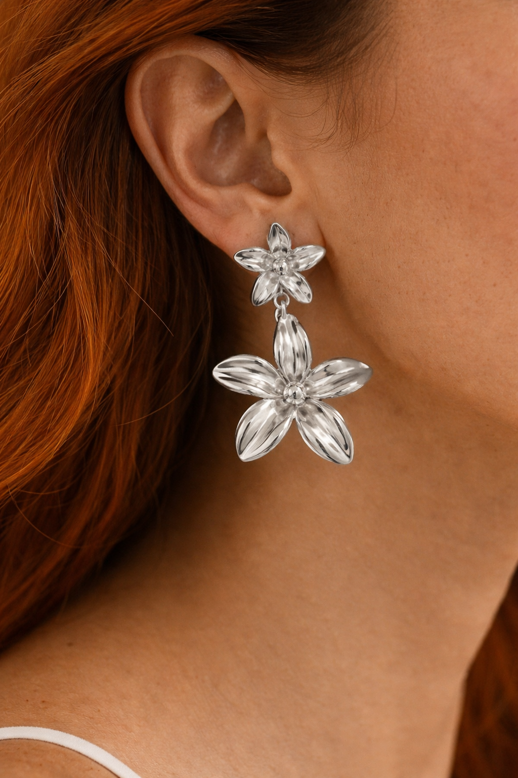 Silver Bloom Drop Earrings