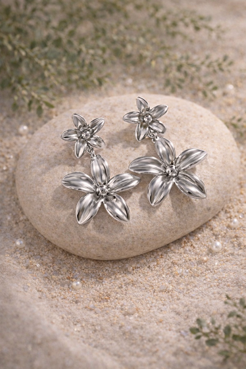 Silver Bloom Drop Earrings